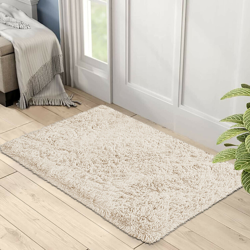 (Cream, 50 X 80 cm) Fluffy Rugs Anti-Slip Large Shaggy Rug Super Soft Mat Living Room Bedroom Carpet