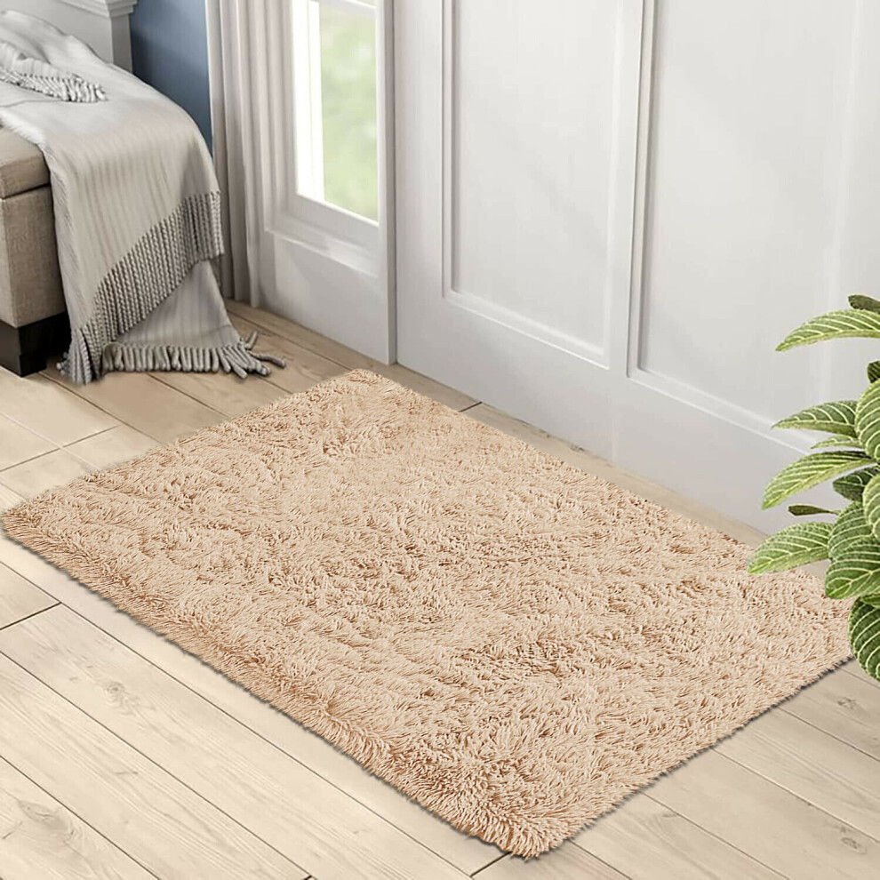 (Beige, 50 X 80 cm) Fluffy Rugs Anti-Slip Large Shaggy Rug Super Soft Mat Living Room Bedroom Carpet