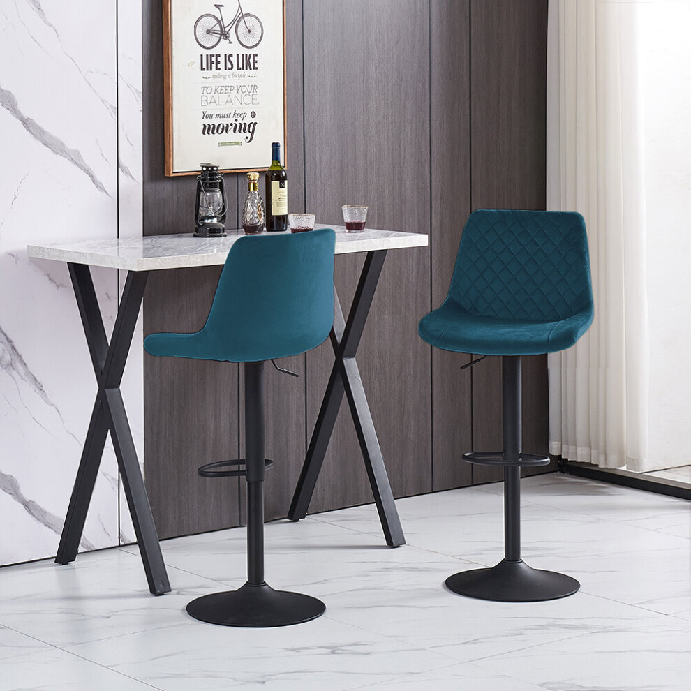 (2, TEAL) 1X2X Bar Stools PU/ Velvet Breakfast Stool Chairs