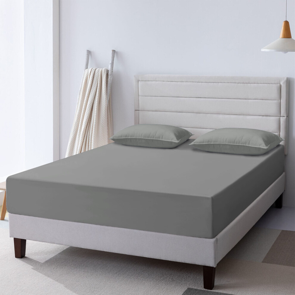 Yorkshire Bedding (Double (137 X 190 Cm)) Extra Deep 25Cm Fitted Bed Sheets Pillowcases Grey