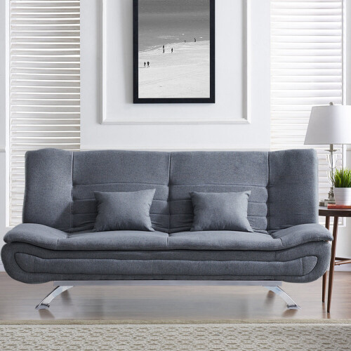 Living And Home Grey 3 Seater Convertible Recliner Sofa Bed with 2 Pillows 1