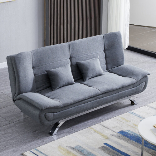 Living And Home Grey 3 Seater Convertible Recliner Sofa Bed with 2 Pillows