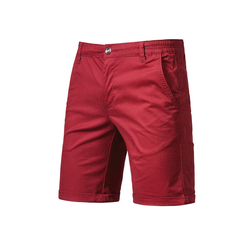 (Claret, 34) Mens Solid Chino Summer Casual Half Pants Cotton Cargo Combat Slim Fit Shorts