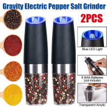 2PCS Electric Gravity Salt & Pepper Grinder Mill Adjustable Coarseness