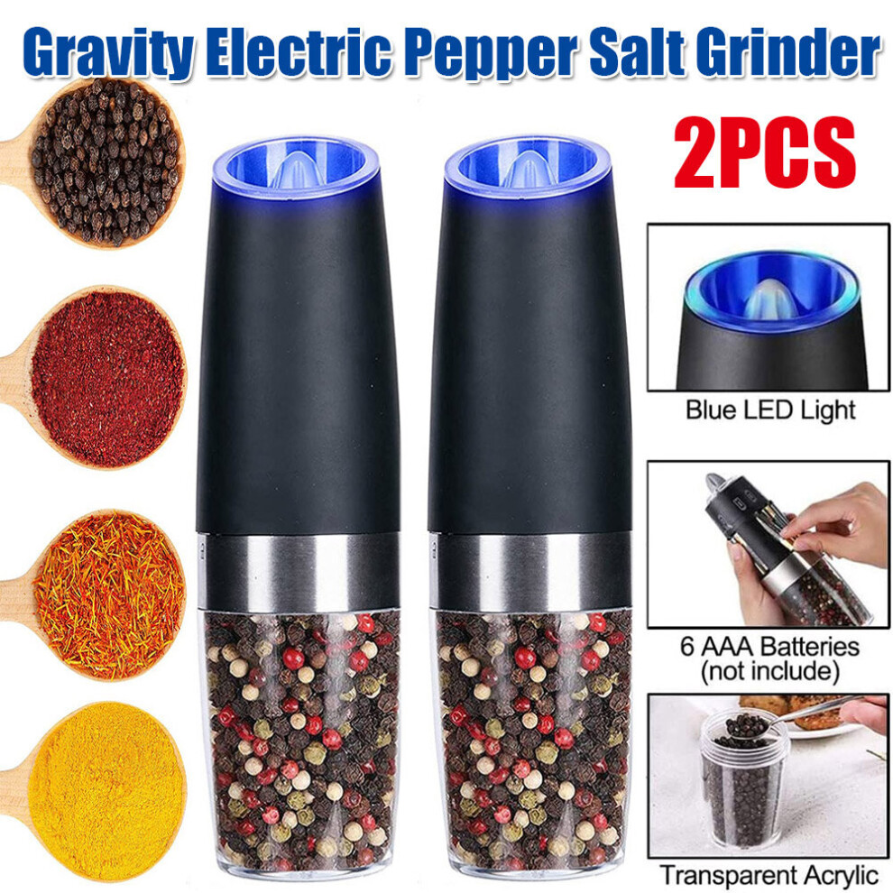 2PCS Electric Gravity Salt & Pepper Grinder Mill Adjustable Coarseness