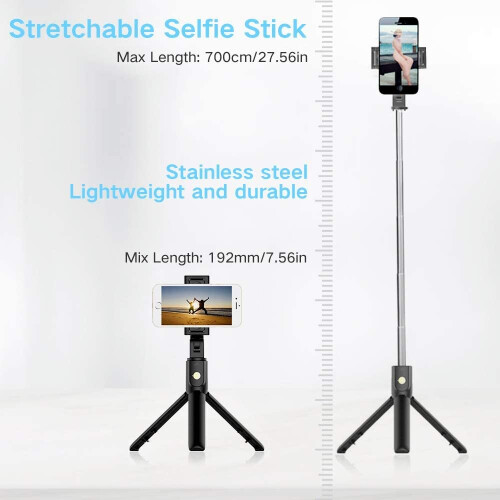 Phone Selfie Stick Tripod Retractable with Remote Control - Black 2