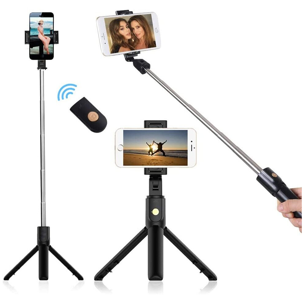 Phone Selfie Stick Tripod Retractable With Remote Control - Black 9413633944350