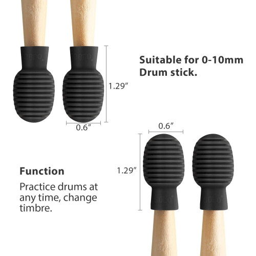 Set of 4 Drum Kit Silent Drum Damper Silicone Drumsticks Silent Practice Tips Percussion Instrument Accessories - Black 2