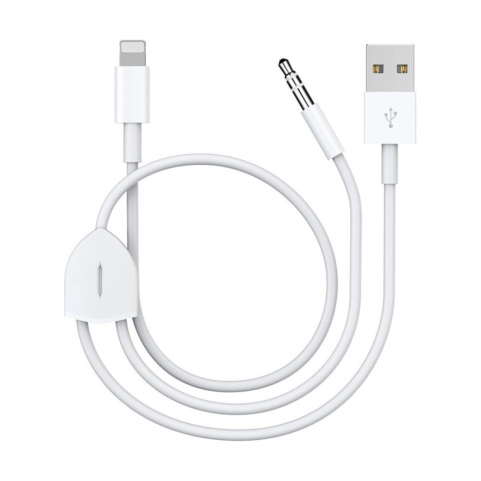 Auxiliary Cable for iPhone, Lightning to 3.5mm Aux Cable 2 in 1 Audio Charging Cable White