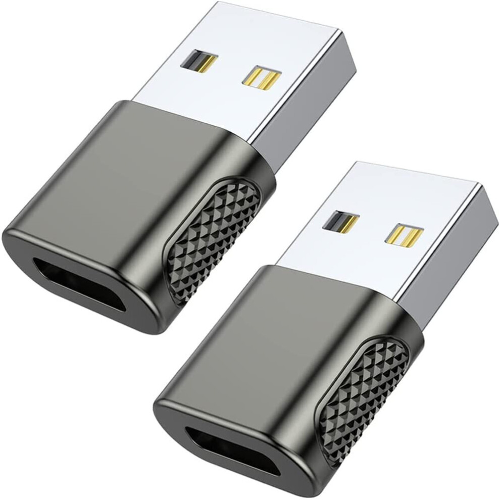 USB C Female to USB Male Adapter 2 Pack, USB Type C Cable to USB A Charger Adapter Space Gray