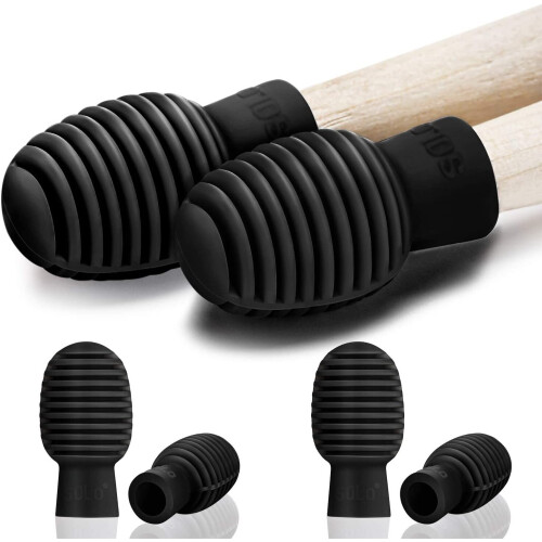 Set of 4 Drum Kit Silent Drum Damper Silicone Drumsticks Silent Practice Tips Percussion Instrument Accessories - Black