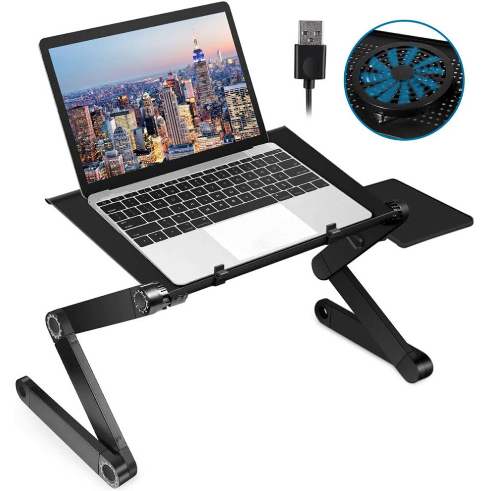 Adjustable Laptop Stand Foldable Aluminum Laptop Desk With Large Cooling Fan & Mouse Pad For Bed, Sofa & Couch Lap Tray 5063131966312