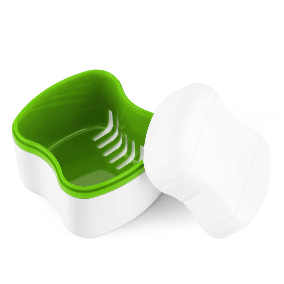 Yadong Green Dental Retainer Box With Rinseable Basket, Denture Box Denture Storage Container For Soaking And Cleaning Dentures
