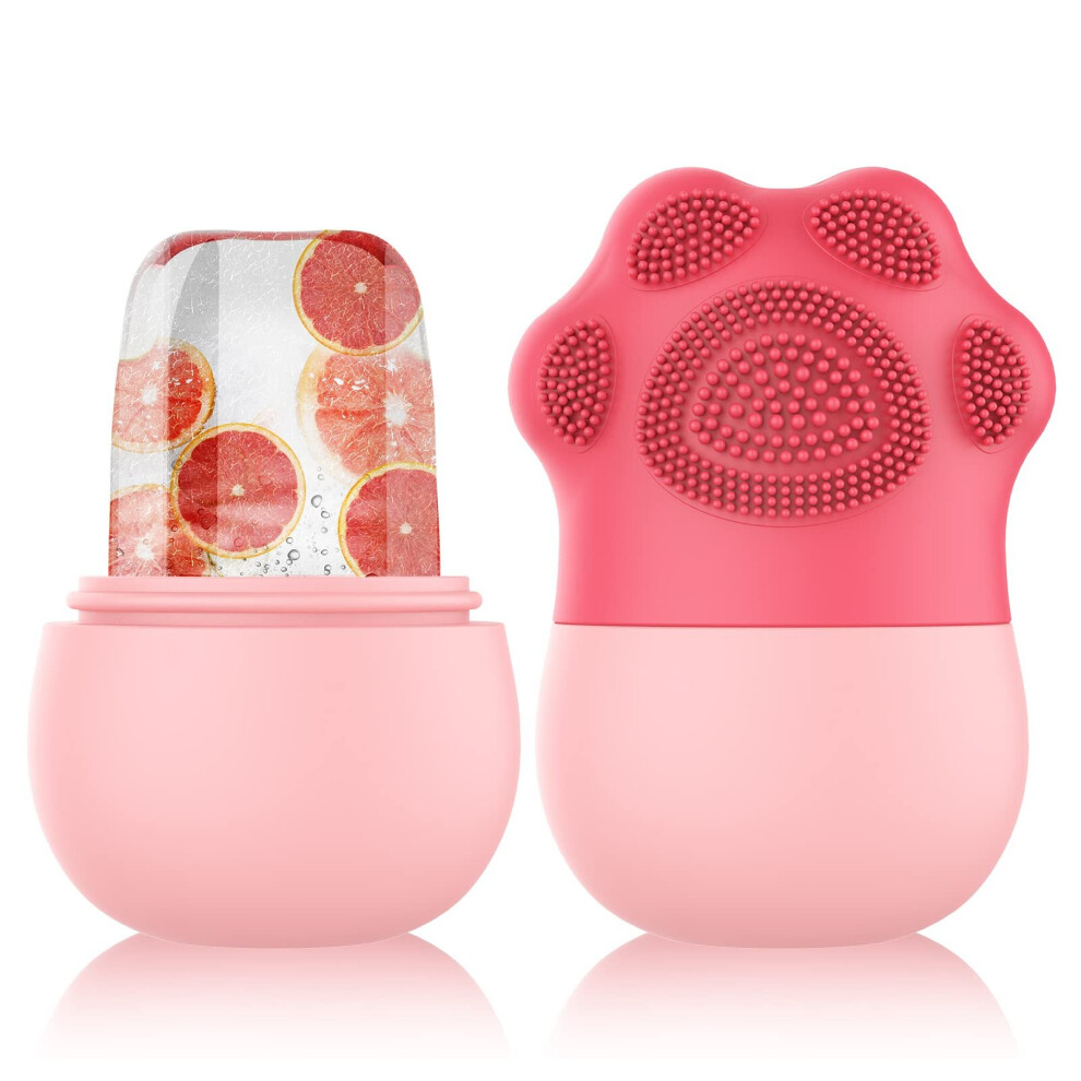 Silicone Ice Roller with Soft Cleansing Brush Skin Care Tools Firming Massage Brush-Pink