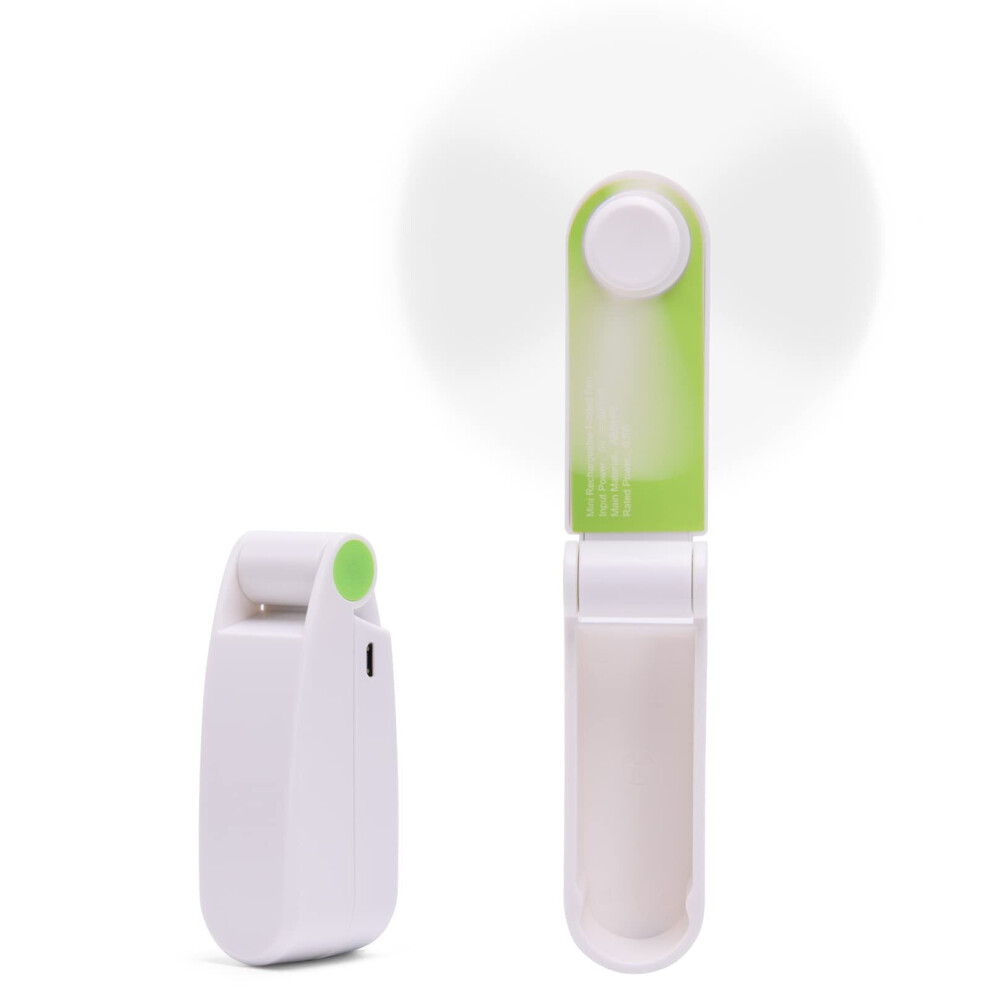 Personal Handheld Mini Portable Pocket Fan Small Foldable Travel Fan USB Rechargeable (Green)