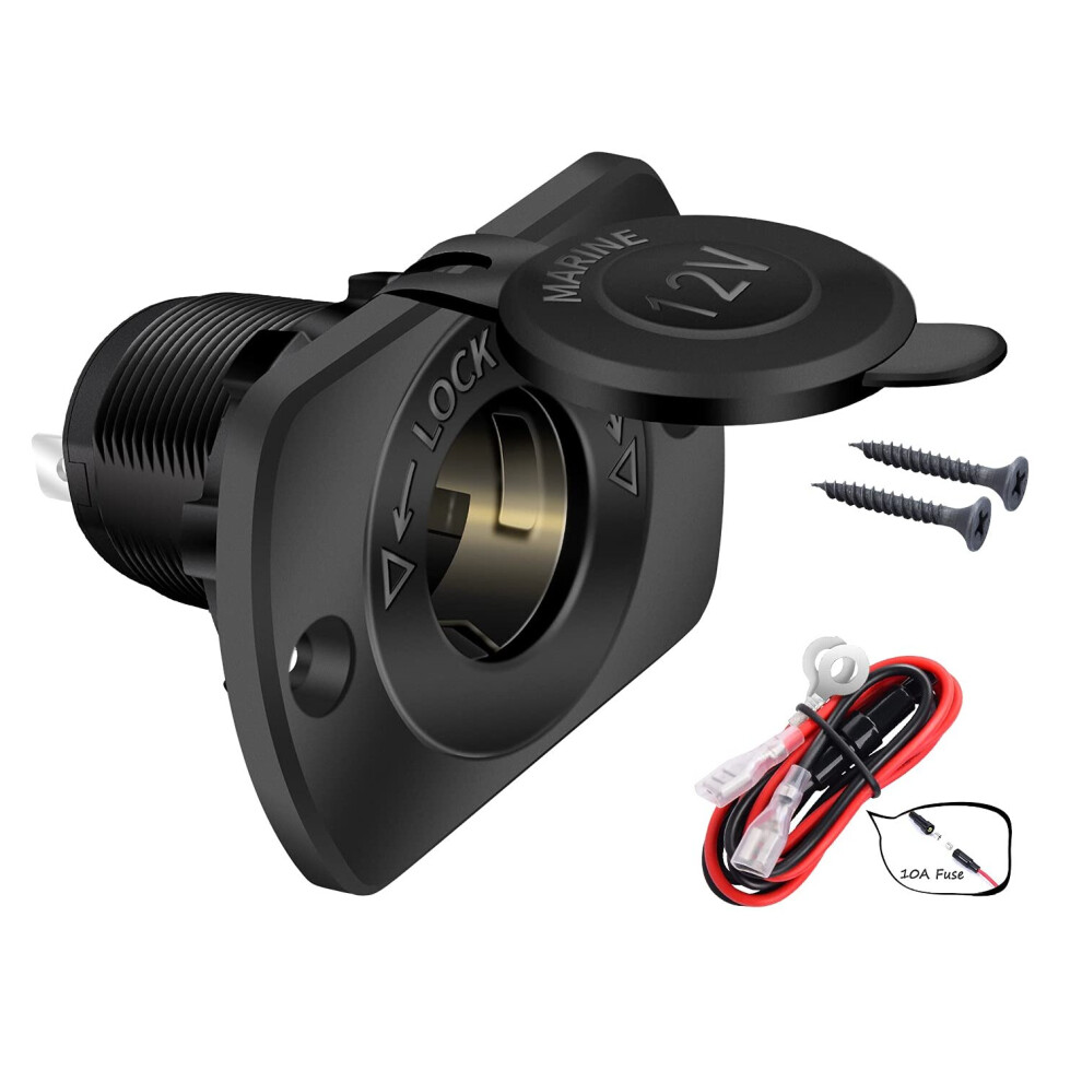 12V Car Marine Cigarette Lighter Socket Replacement Female Connector Car DC Outlet Power Outlet with Fuse and Waterproof Cover