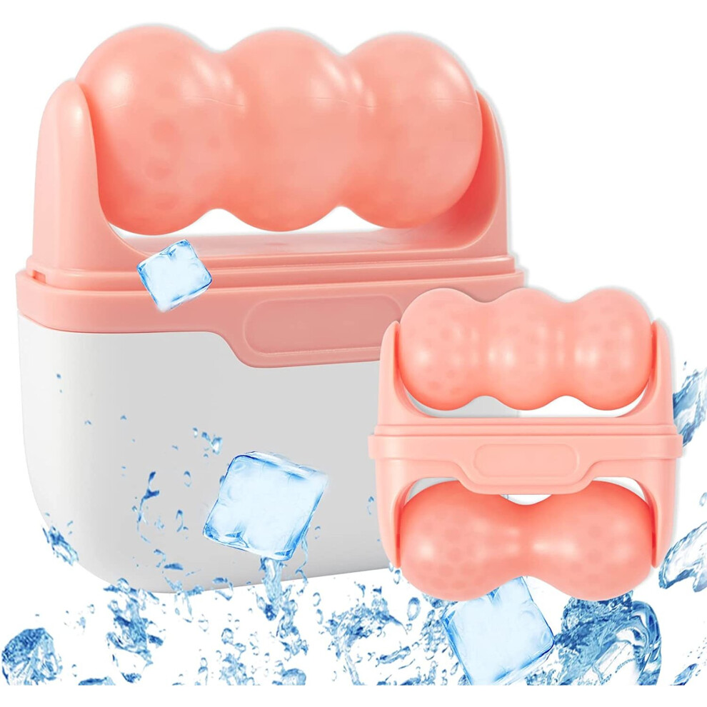 Ice Roller Dual Head Massager for Face and Eyes for Relieving Eye Puffiness Skin Care Tool-Pink