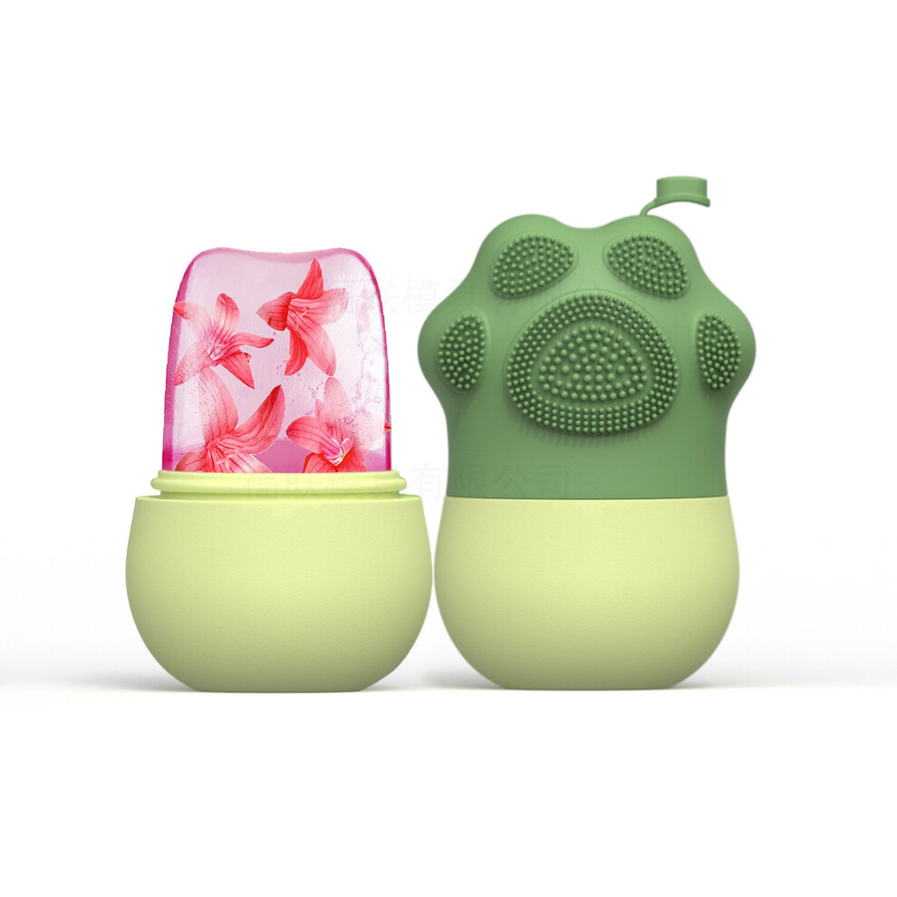 Silicone Ice Roller with Soft Cleansing Brush Skin Care Tools Firming Massage Brush-Green