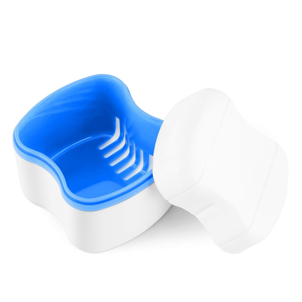 Yadong Blue Dental Retainer Box With Rinseable Basket, Denture Box Denture Storage Container For Soaking And Cleaning Dentures