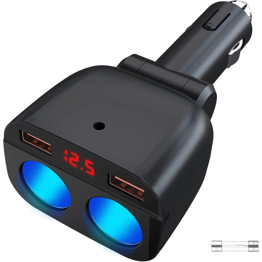 Usb Car Charger Cigarette Lighter Adapter Splitter, 2 Ports Qc 3.0 Fast Charging Dual Outlet 120W Car Splitter 9413633945623