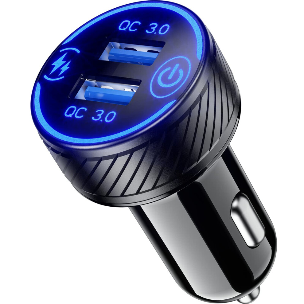 Car Charger Adapter 36W/3A USB QC3.0 Dual Port USB Car Fast Charger with LED Voltmeter and Switch