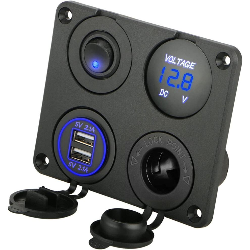 4 In 1 Charger Outlet Panel, 12V 4.2A Dual Usb Charger Outlet Power Outlet And Led Voltmeter And Cigarette Lighter Outlet 9413633943131