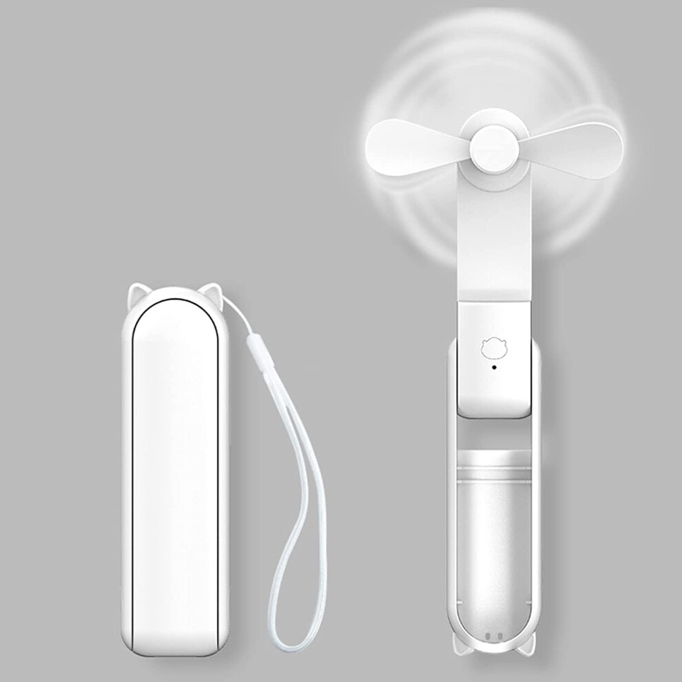 Handheld Mini Fan, Portable Folding Fan with Power Bank, USB Rechargeable with 3 Speeds (White)