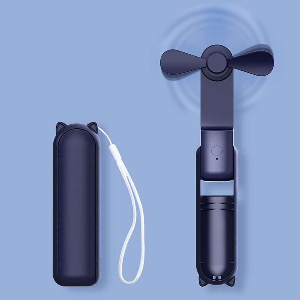 Handheld Mini Fan, Portable Folding Fan With Power Bank, Usb Rechargeable With 3 Speeds (Blue) Blue 9413633943254