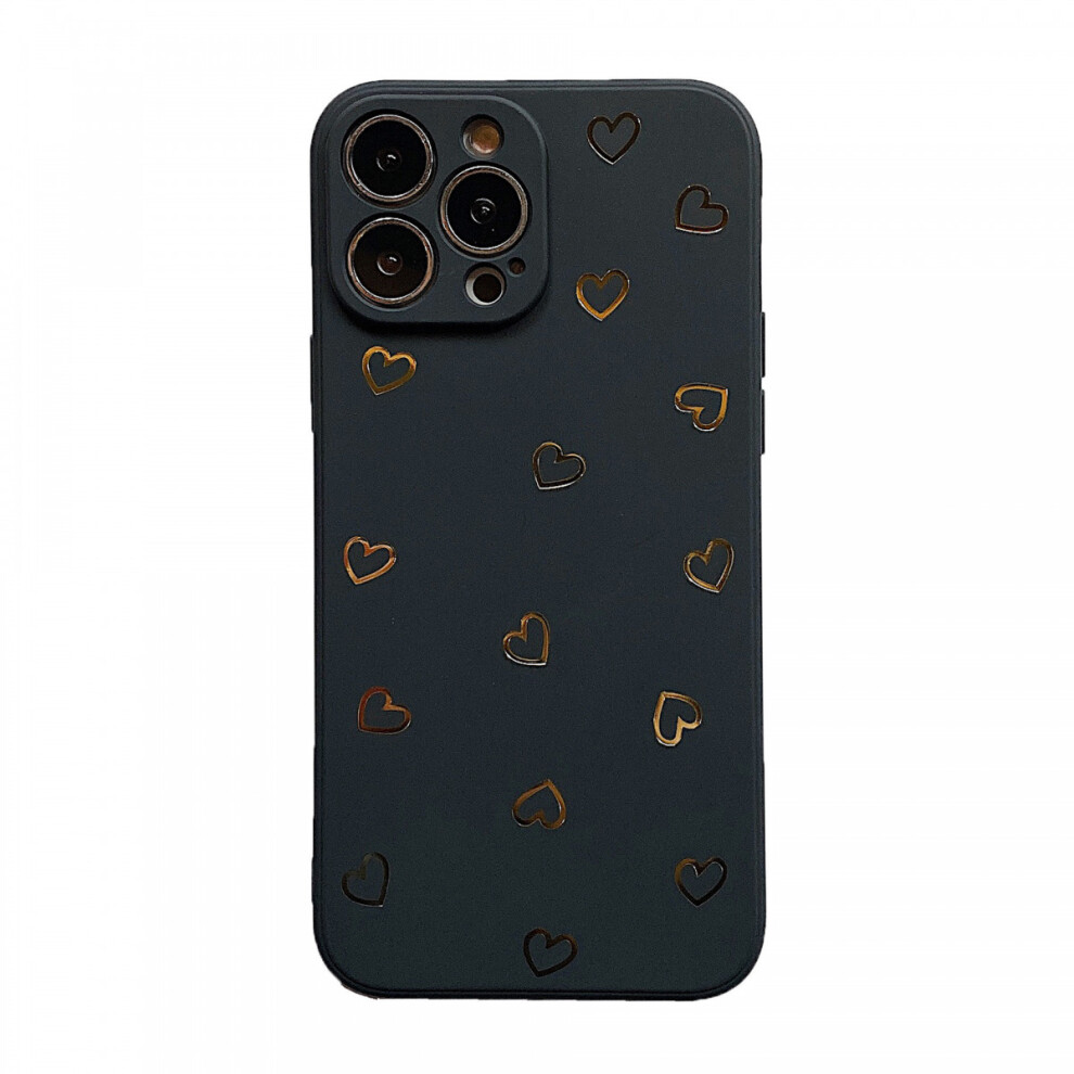 Cute  Love Heart Phone Case for iPhone 12 pro max Four Corners Anti-Drop All-Inclusive Lens(Black?