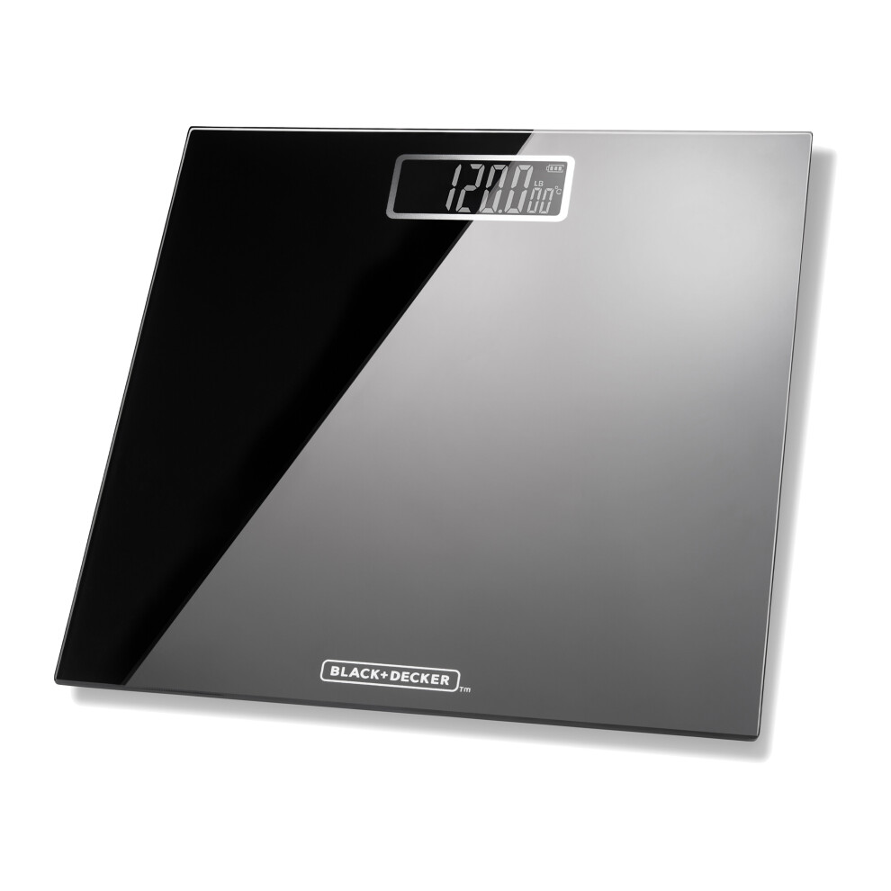 BLACK+DECKER Digital Bathroom Scale, High Precision Sensor System, Durable Tempered Glass, LCD Display, Black