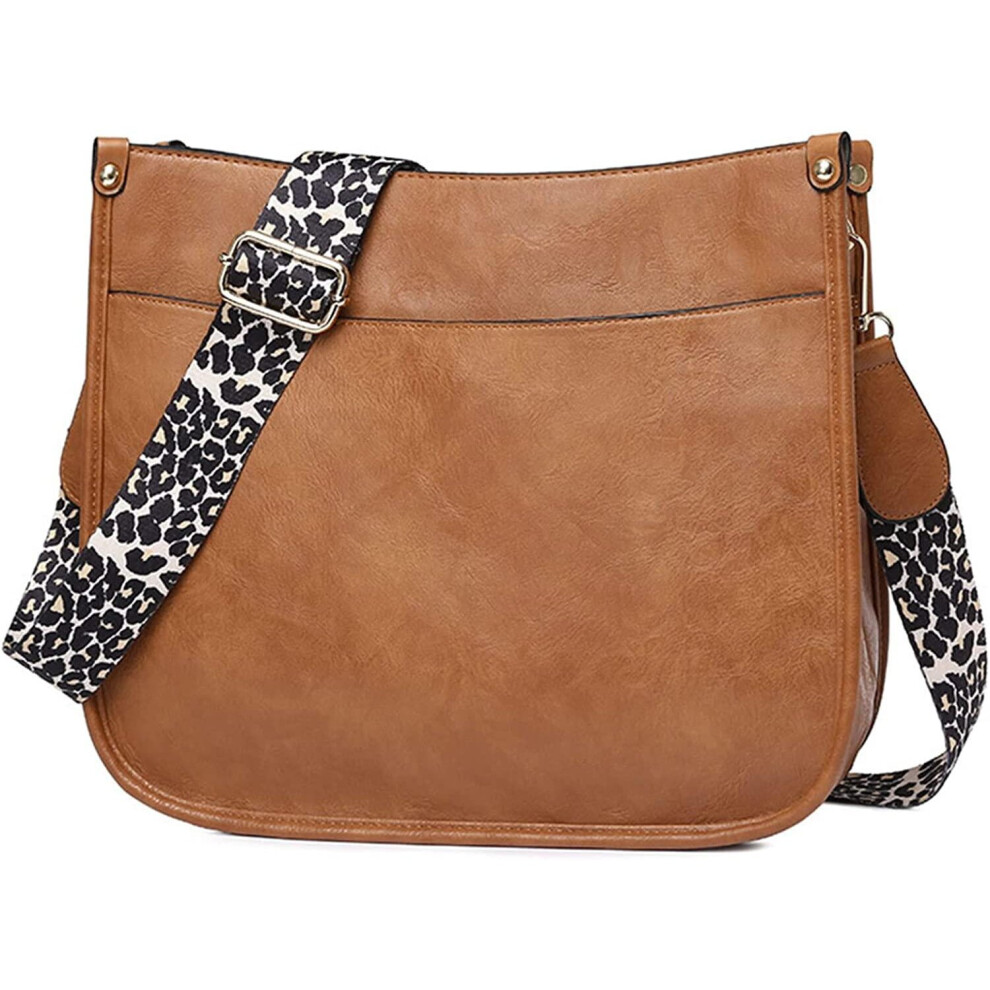 (Brown) Women Shoulder Bag Vintage Crossbody Purse Handbag with Leopard Guitar Strap Hobo Satchel Bag