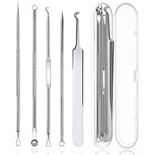 Blackhead Remover Comedone Extractor Tweezers Set Stainless Steel Acne Pimple Spot Popper Tool Kit with Box(5 Piece)