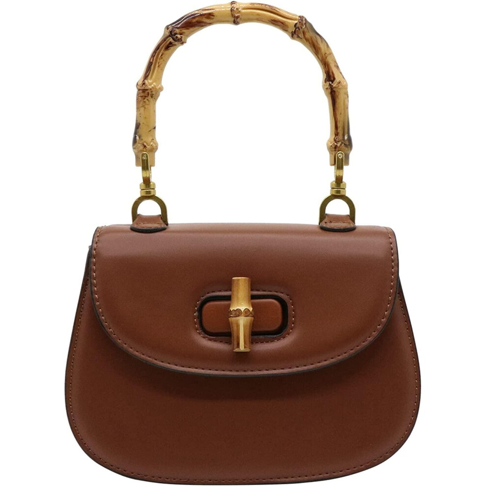 (Brown) New Womens Tote Bag,Bamboo Shaped Top Handle Satchel Crossbody