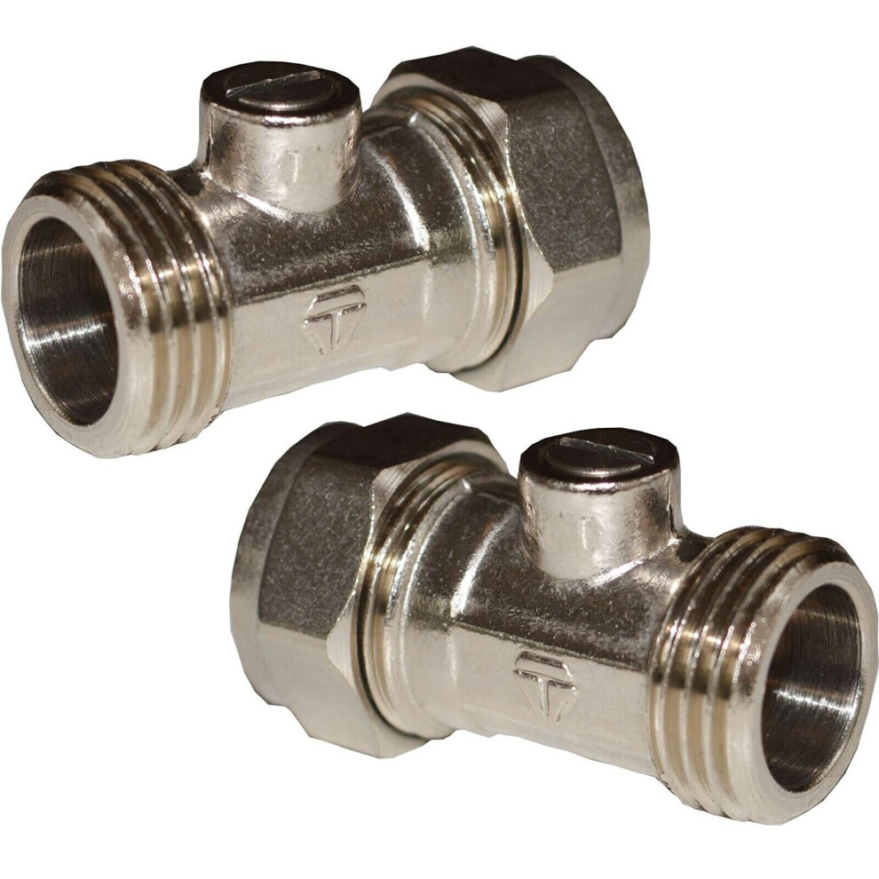 15MM x 1/2" Flat Faced Male Isolating Valve Chrome For Flexi Tap Connectors Pair