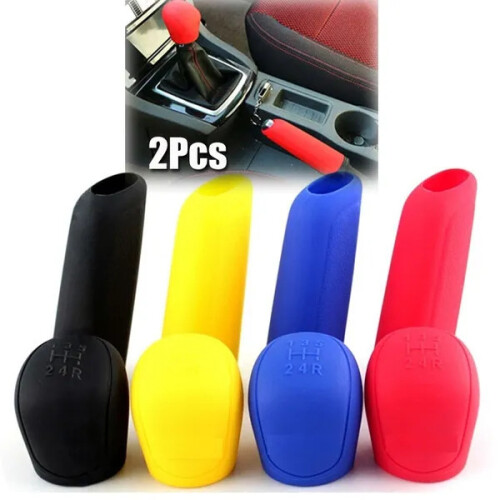 (Red) 2Pcs Universal Manual Car Silicone Gear Head Shift Knob Cover Gear Shift Collars Handbrake Grip Car Hand Brake Covers