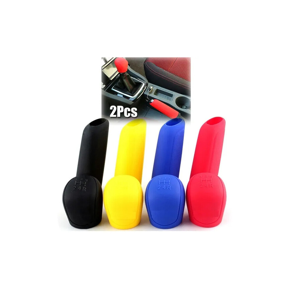 (Red) 2Pcs Universal Manual Car Silicone Gear Head Shift Knob Cover Gear Shift Collars Handbrake Grip Car Hand Brake Covers-image-OPC-PBJXBKH-NEW