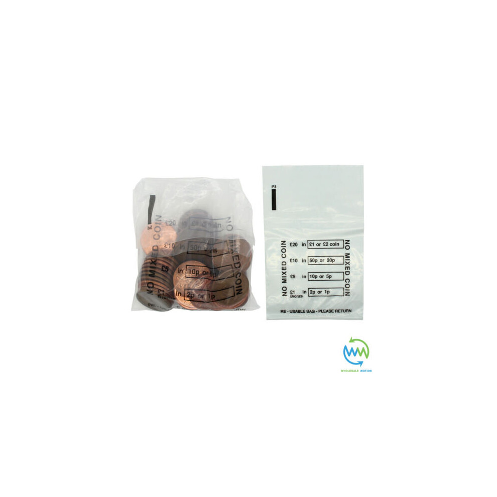 (100 Coin Bags) Plastic COIN BAGS No Mixed Coins Cash MONEY BANK Retail CHANGE Denominated Bag