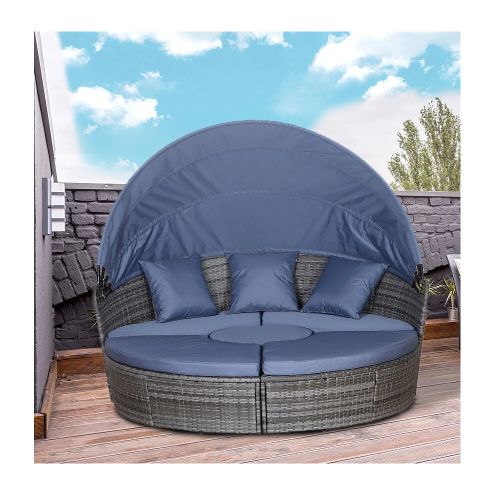 Large Rattan Sofa Set Garden Patio Furniture Wicker Round Table Day Bed Canopy