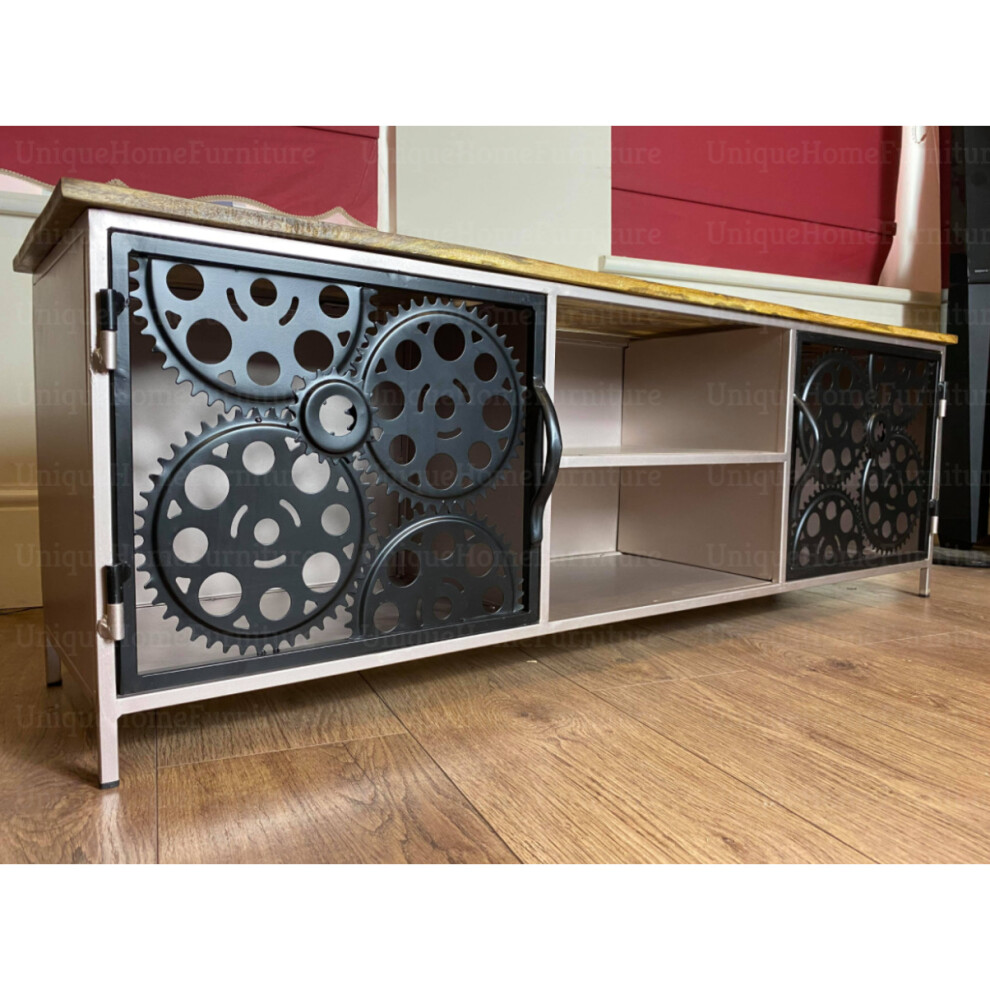Industrial TV Stand Rustic Metal Media Cabinet Vintage Retro Storage Cupboard