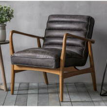 Vintage Leather Armchair Mid Century Style Seat Accent Industrial Sofa Chair