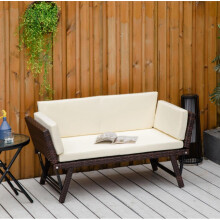 Rattan Garden Sofa Bed Outdoor Patio Furniture Cushion 2 Seater Folding Bench