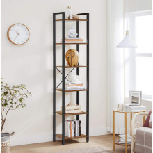 Tall Narrow Bookcase Vintage Industrial Display Unit Slim Rustic Storage Cabinet