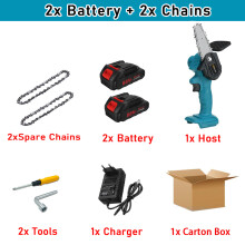 (B2xBattery-2x Chain) Gisam Cordless Electric Chainsaw 4 Inch Mini Pruning Chainsaw Garden Rechargeable Woodworking Garden Tool for Makita 18V Battery