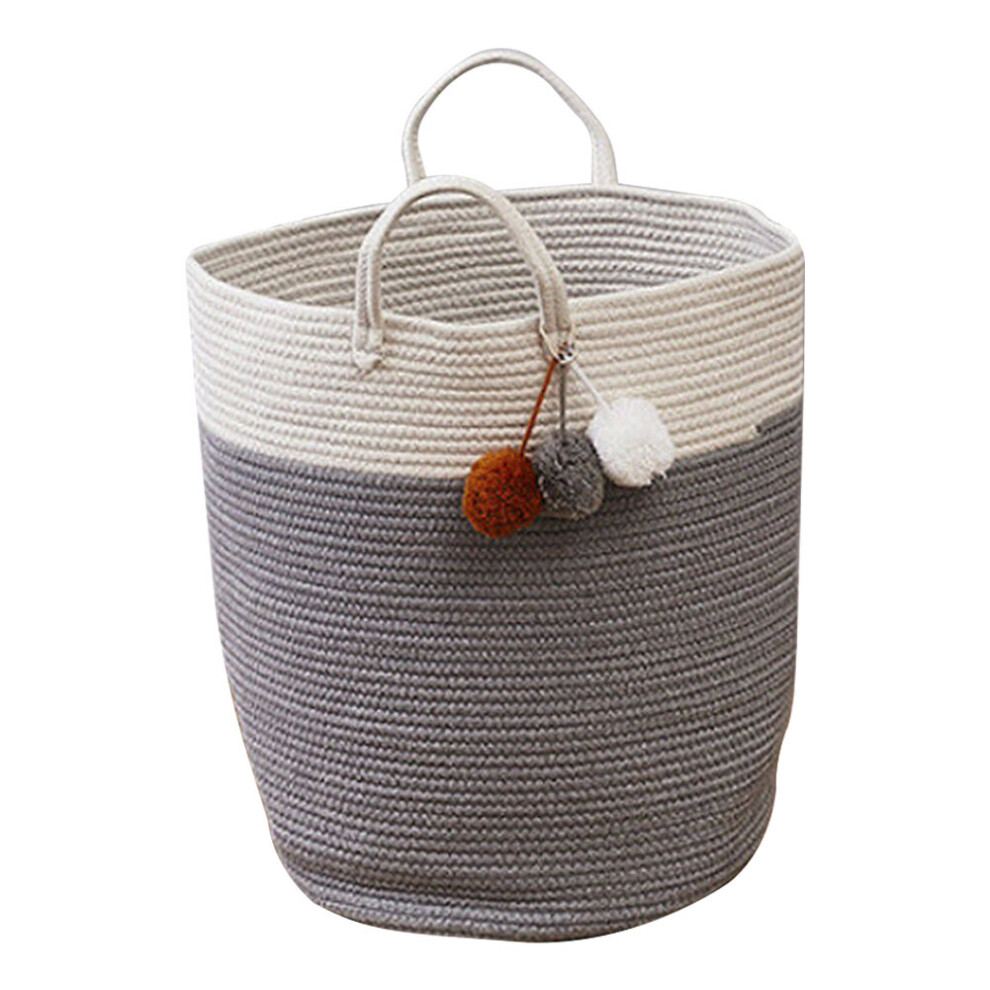 (Grey) Woven Basket Baby Kids Toys Storage Clothes Hamper Laundry Basket
