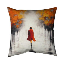 Begin Home Decor 5541-2020-CI123 20 x 20 in. Woman with A Red Coat by Fall-Double Sided Print Indoor Pillow
