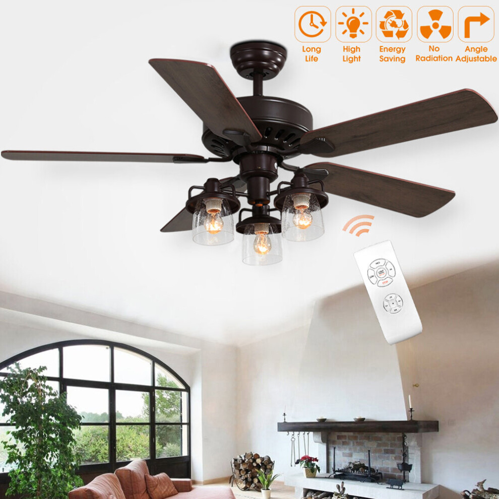 5-Blade Ceiling Fan Chandelier Light with Pull Chain Remote Control