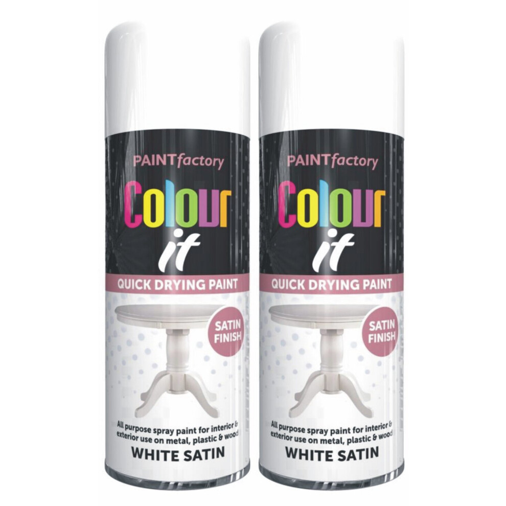 2 x 400ml White Satin Spray Paint Aerosol Lacquer Wood Metal Plastic