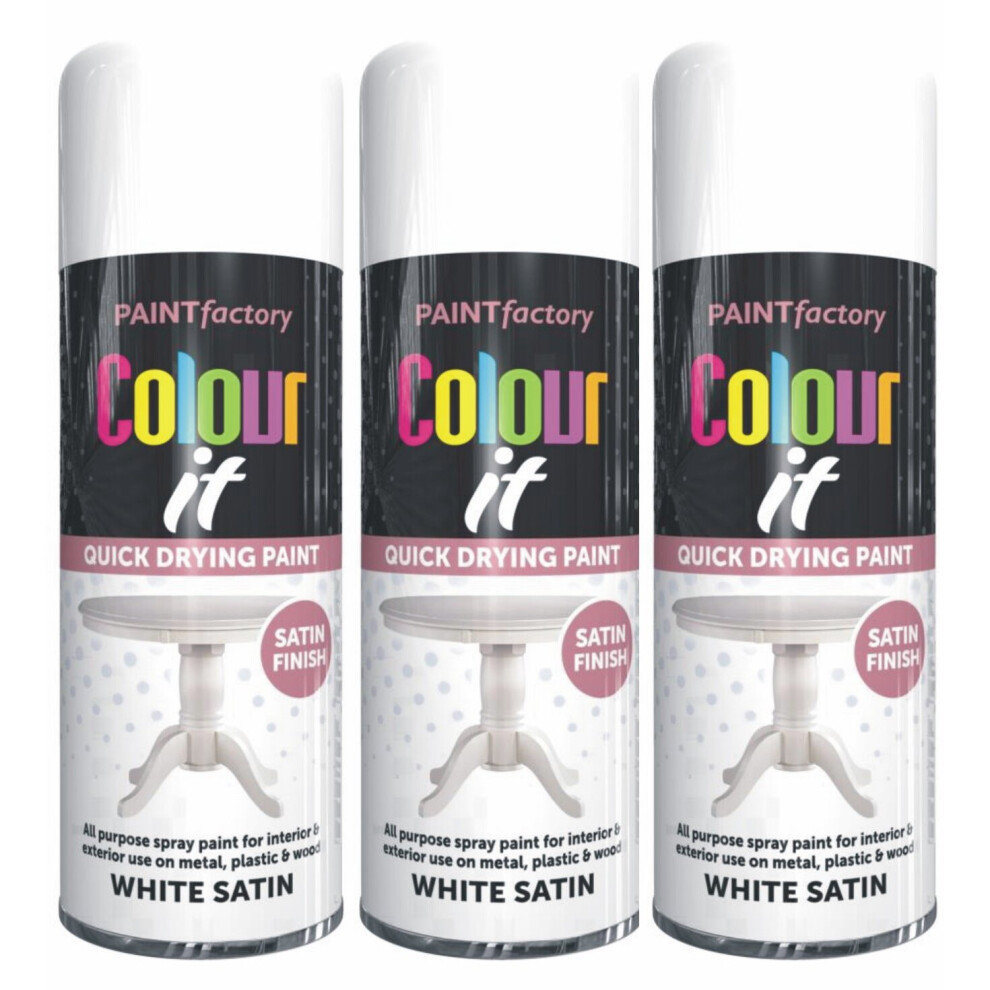 3 x 400ml White Satin Spray Paint Aerosol  Lacquer Wood Metal Plastic