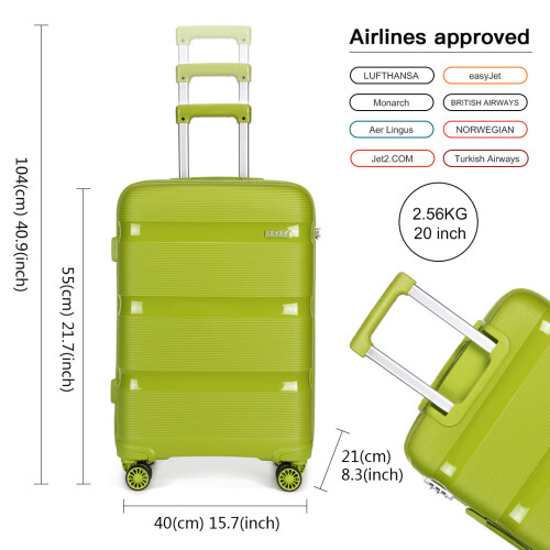 (green, 20 inch) 20/24/28 Inch PP Hard Shell Suitcase With TSA Lock 1