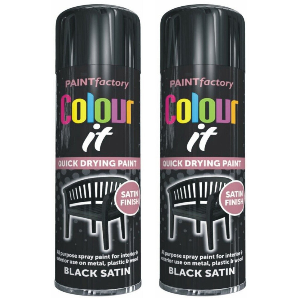 2 x 250ML Black Satin Spray Paint Aerosol Ideal for Metal Wood Plastic